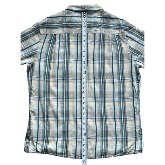 Kuhl Shirt Mens Large Short Sleeve Button Up Blue Plaid Linen Cotton Outdoors - Picture 9 of 12